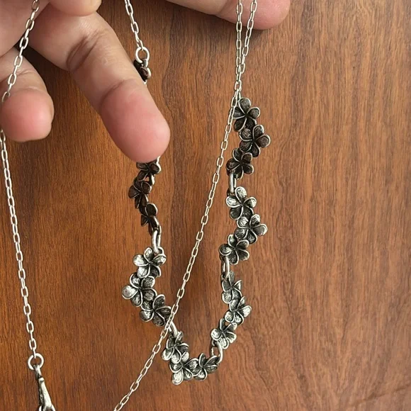 Sterling Silver Plumeria Necklace 26” - Picture 12 of 16